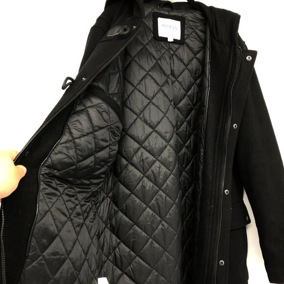Guess Black Wool Blend Duffle Coat size L - Picture 11 of 16